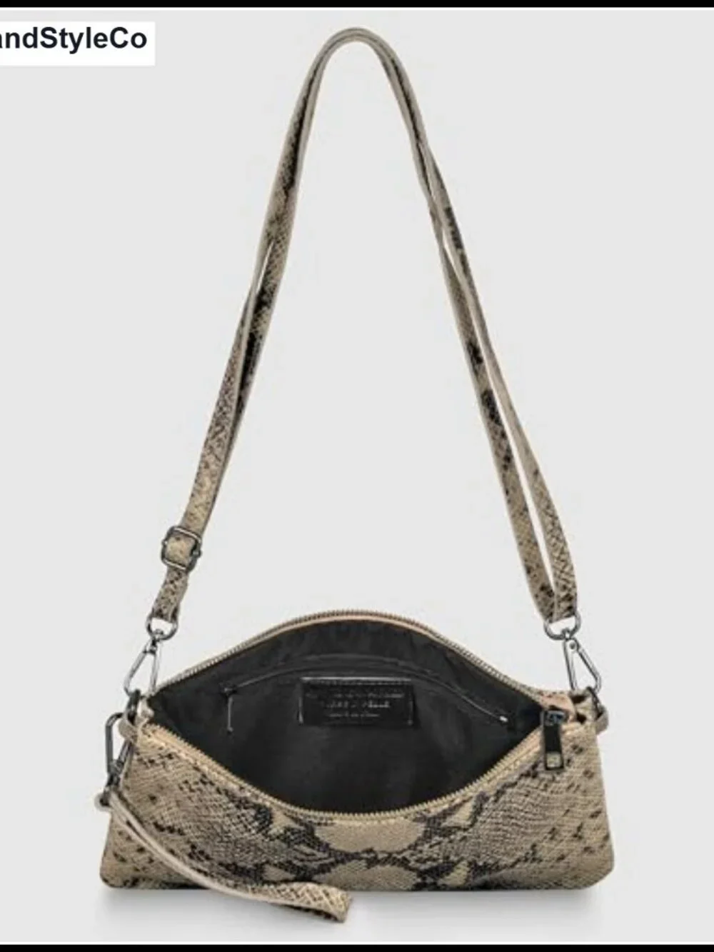 Italian Genuine Suede Crossbody Wristlet Handbag with Python Print, Detachable